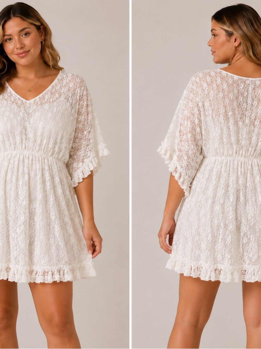 White Lace Ruffle Mini Dress